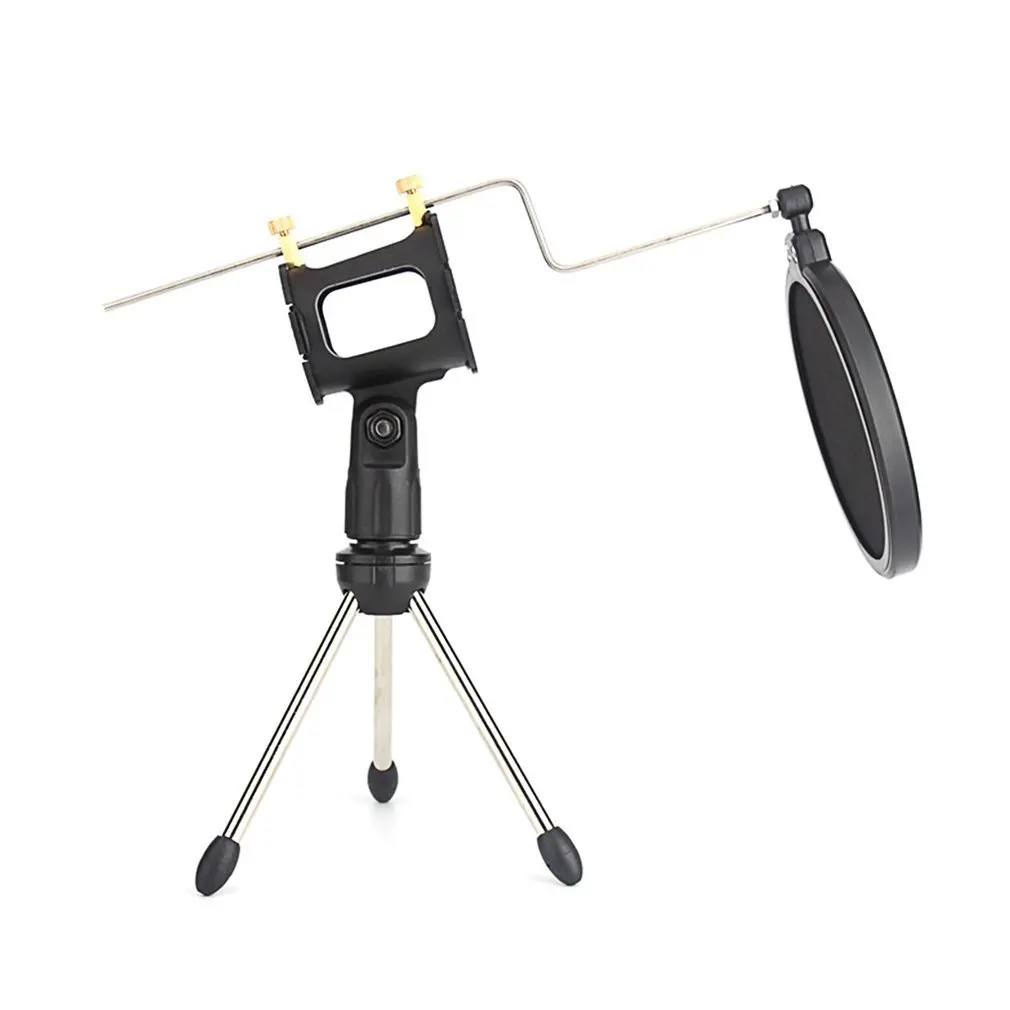 

Microphone Tripod Stand Foldable Desktop Mic Bracket with Clip and Filter