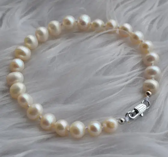 White Pearl Bracelet 6-7mm Freshwater Pearl Bracelet Fashion Lady's Wedding Party,Bridesmaid Jewellery, Women Bracelet Gift