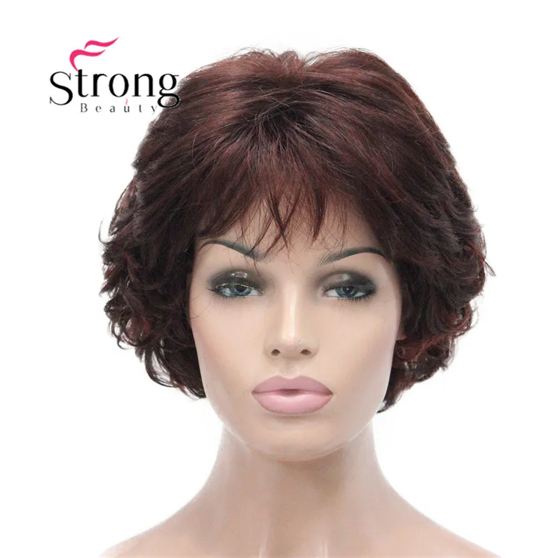 StrongBeauty короткий парик мягкий тусклые кудри коричневый подчеркивает полный синтетические парики выбор цвета