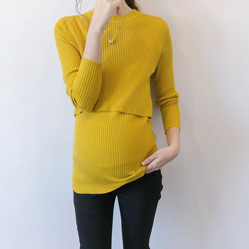 Осенние корейские свитера для беременных рубашка для грудного кормления для беременных женщин эластичный зимний свитер Vestido вязаная одежда H8