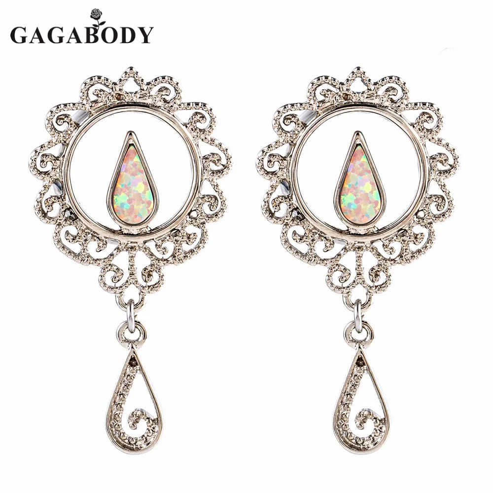 GAGA Retail 1 Pair Earring Plug Water Drop Stainless Steel Ear