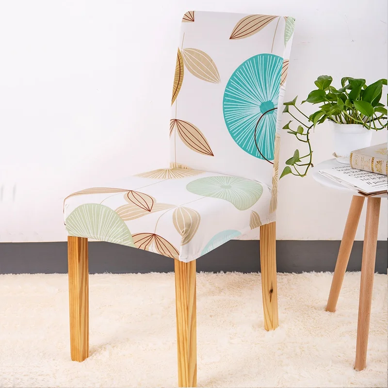 Flower Plant Chair Cover Spandex for Dining Room Stretch Chair Slipcover for Party Banquet Wedding Restaurant 1PC Washable - Цвет: Teal