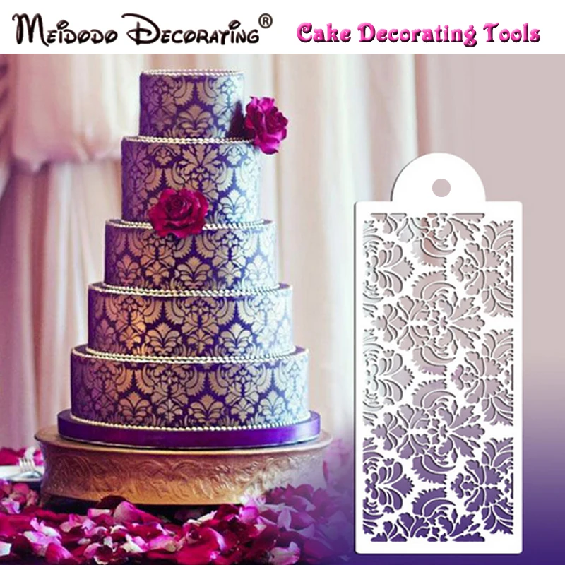 

New Arrival Flower Design Stencil for Wedding Cake Fondant Damask Cake Stencil Side Decorating Stencils Templates Mold