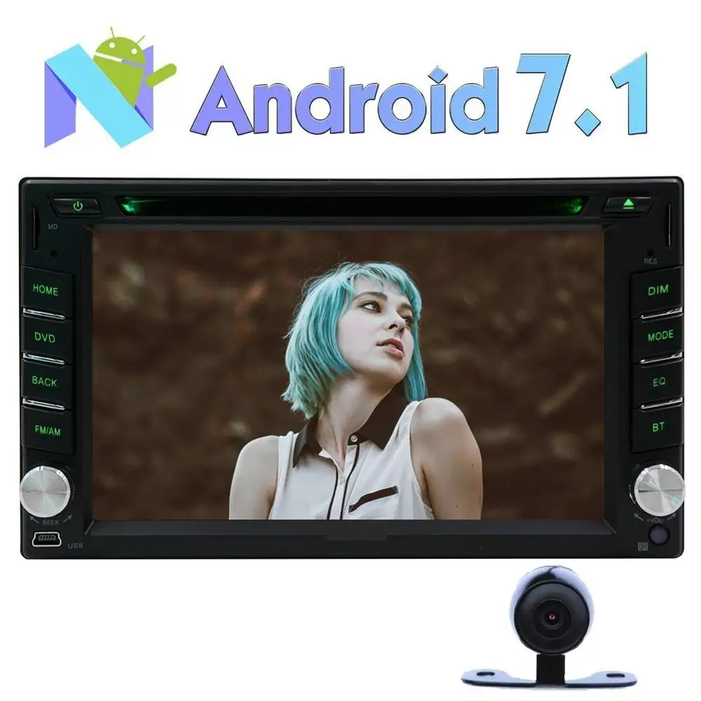 Flash Deal 2 Din Android 7.1 Car DVD Player Stereo GPS Navigation Bluetooth Vehicle Radio Receiver Support Mirrorlink/1080P/OBD2 Camera 0