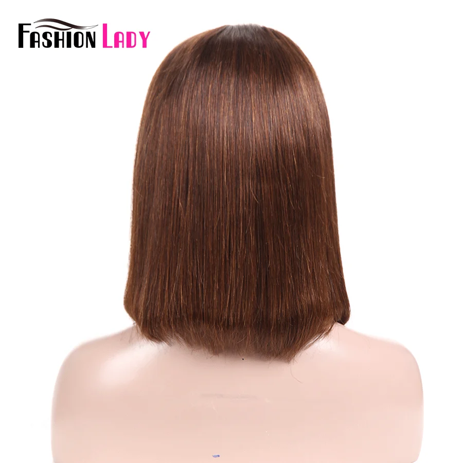 FASHION LADY Short Bob Lace Front Human Hair Wigs Straight Hair Bob Wig 1# 4# Color Middle Part Lace Wig Remy Hair 13x4inch lace