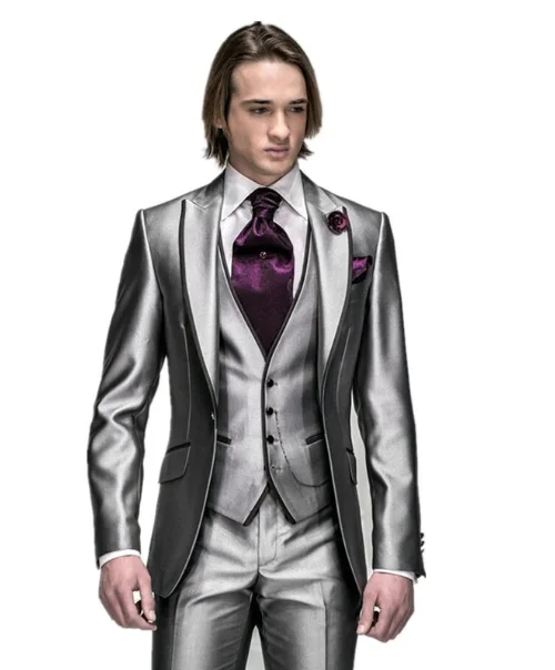 Приталенный костюм темно-серый(пиджак+ брюки+ жилет+ галстук+ платок) мужской костюм костюмы формальный Блейзер мужские смокинги - Цвет: as picture