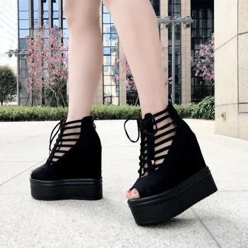 

High-heeled Women Shoes Europe And The United States New 16 Cm British Wind Thick Bottom Wedges Casual Shoes Increased Sandals