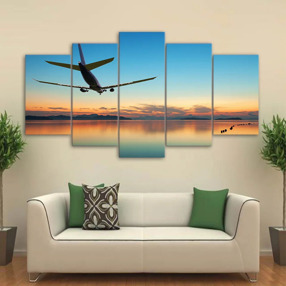 Artsailing плакат HD Печатный 5 шт. Холст Искусство самолет закат настенные картины для
