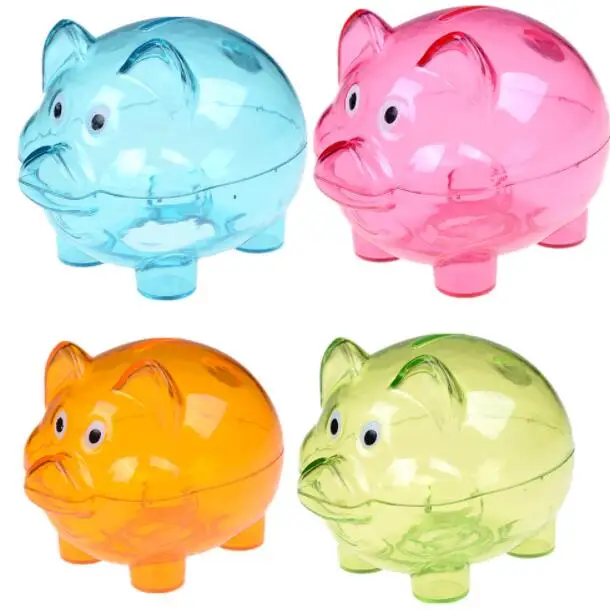 

Plastic Transparent Kawaii Cartoon Pig Shaped Money Saving Box Case Coins Piggy Bank Toy For Children Random Delivery