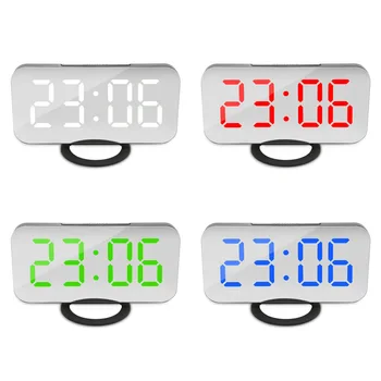 

LED Digital Alarm Clock Mirror Snooze Desktop Night Light Four Colors Display Adjustable Brightness Desktop Watch