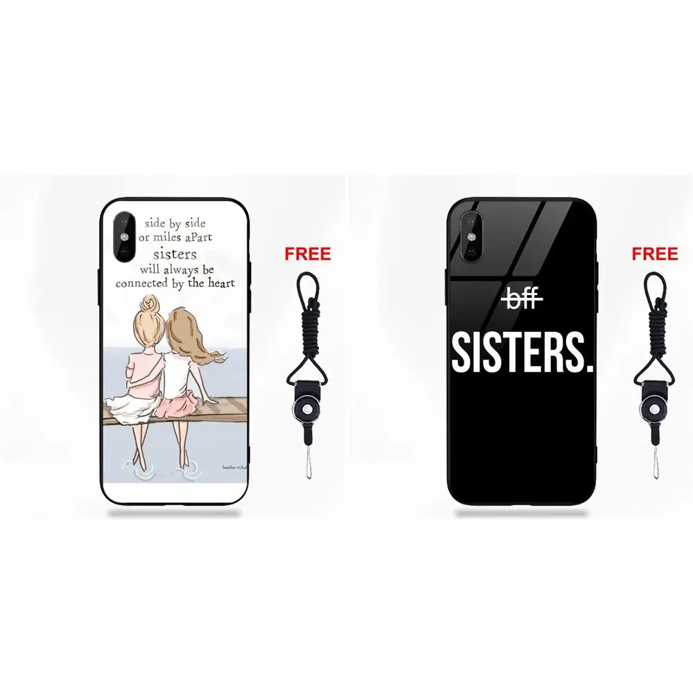 

Vvcqod Soft TPU Frame+Tempered Glass Cover Case Best Friends Bff Sisters For Apple iPhone 5 5C 5S SE 6 6S 7 8 Plus X XS Max XR