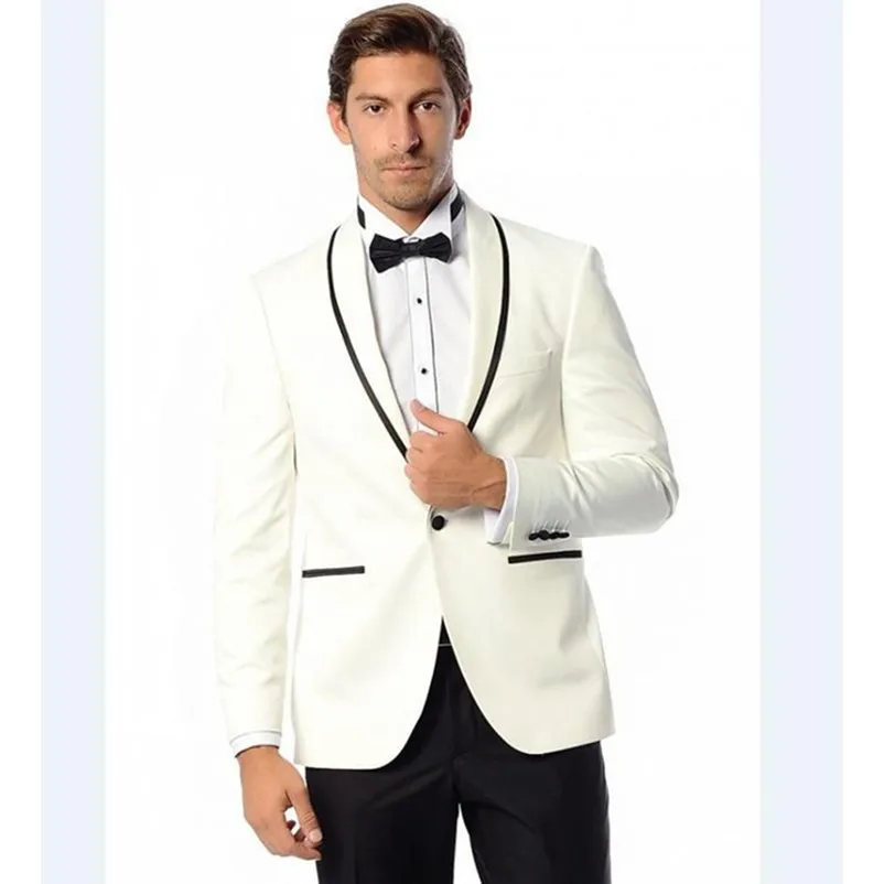 

New Fashion Man Wedding Suits Ivory Shawl Lapel Groomsmen Tuxedos Best Man Suit Custom Made Mens Wedding Suits (Jacket+Pants)