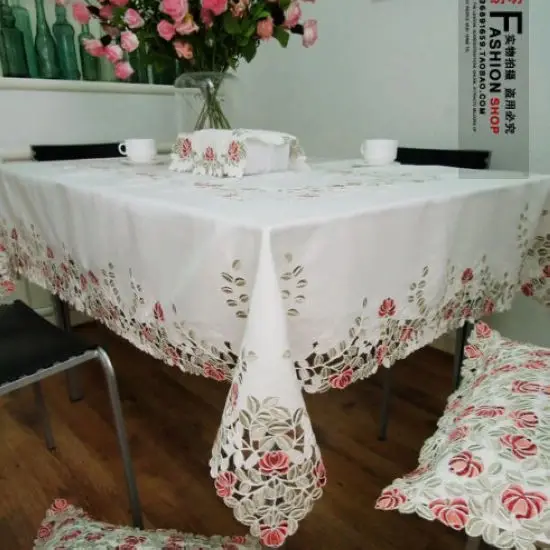 

Rustic fashion embroidery fabric dining table cloth tablecloth cutout cover towel red rose
