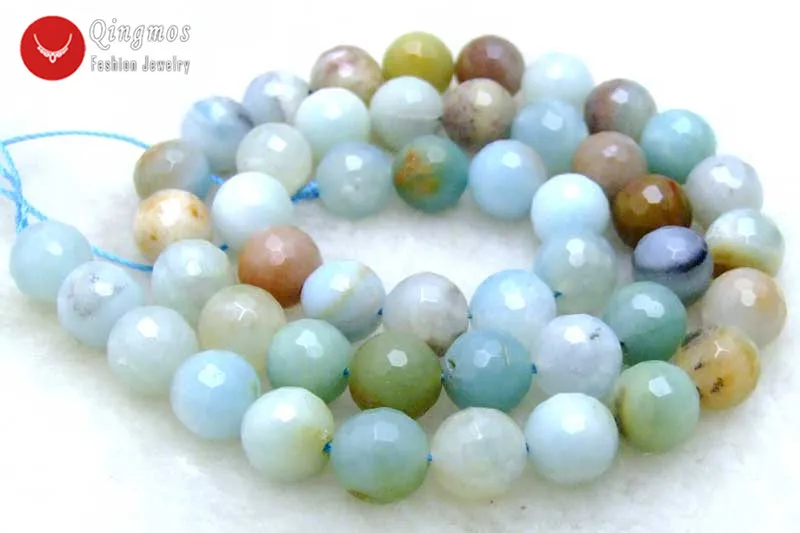 

Qingmos 8mm Natural Round Faceted Blue Amazonite Beads for Jewelry Making Loose Strand 15"-los542 Wholesale/retail