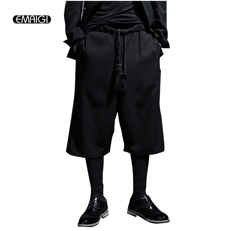 

Summer New Men Short Pant Fashion Casual Loose Harem Pants Trousers Male Street Black Punk Style Wide Leg Pant K985