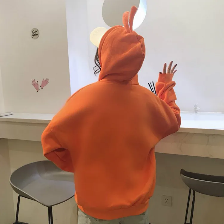 

Autumn Korean version of the new plus velvet thickening cartoon students loose solid color net red little yellow duck hooded