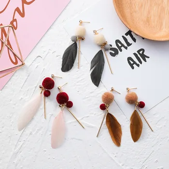 

12pairs/lot Korean Fashion Colored Long Earrings Sweet Temperament Individual Wool Ball Earrings