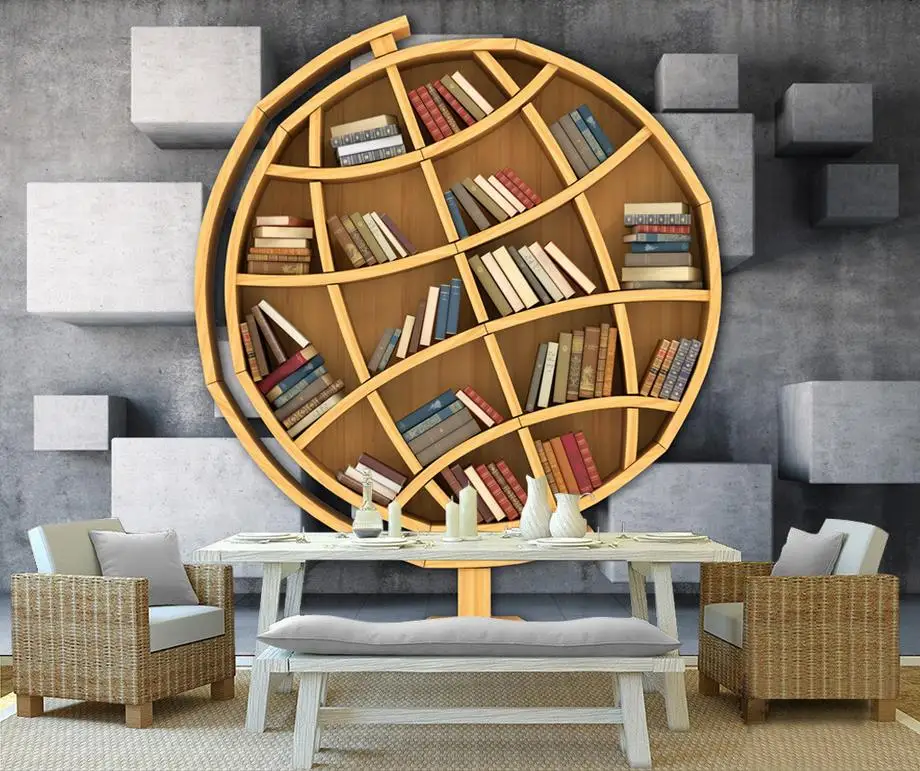 custom 3d wallpaper for walls Art bookshelf library 3d photo wallpaper