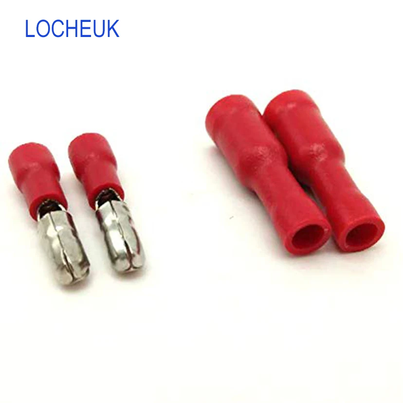 

50pair 4mm Red Male Female Bullet Butt Insulated Wire Crimp Terminals Connector Suitable for Cable With Size 0.5-1.5mm/ 22-16AWG