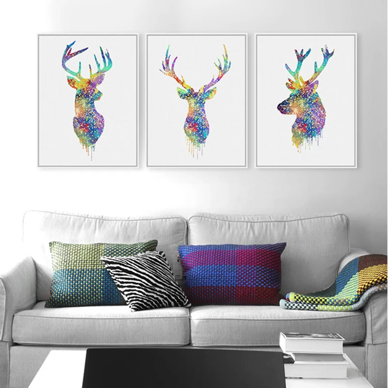 

Nature animal reindeer creative art unique design bright color poster white black oil canvas printings best home wall decoration