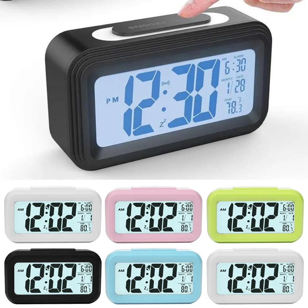 

XNCH Smart LED Digital Alarm Clock Snooze Function Light Sensing LCD Backlight Screen Time Date Temperate Display