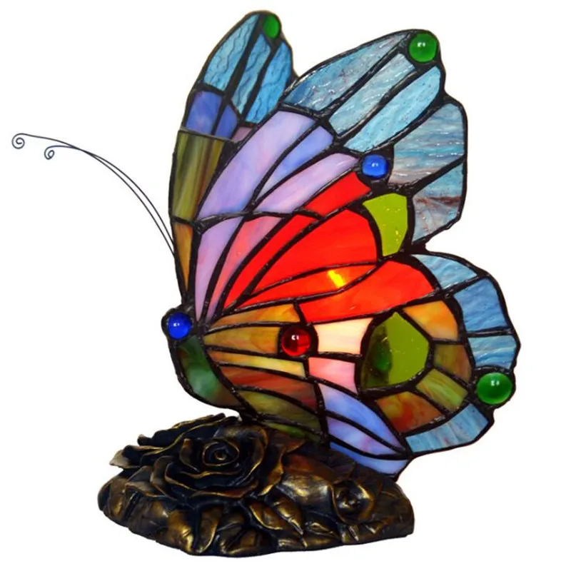 Новинка ручной работы красочные стеклянные бабочки креативная настольная лампа для фойе кровати комнаты бара квартиры стекла ночник H 22 см 1085 - Цвет абажура: butterfly
