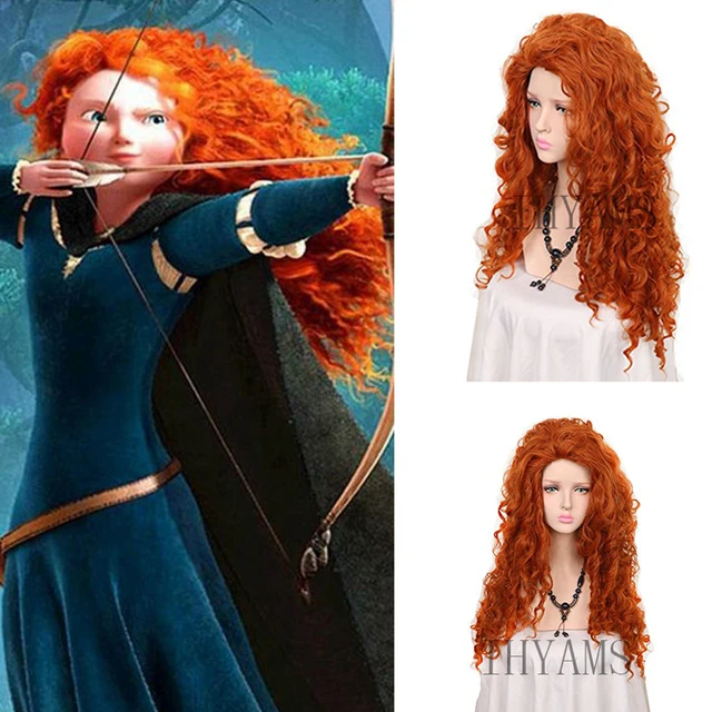 Movie Brave Long Curly Princess Merida Cosplay Wig 65cm Costume Orange