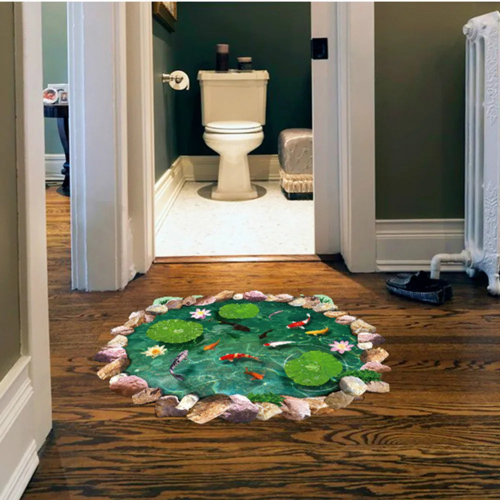 

Practical 3D Pool Wall Sticker Waterproof Lotus Pond Gold Fish for Children Bathroom Home Personalized Floor Wall Sticker Decals