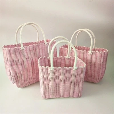 

Women Handbag Fashion plastic Bag Fresh Straw Large Summer Beach Bags Capacity Shopping Bag Receive basket manual Woven bag