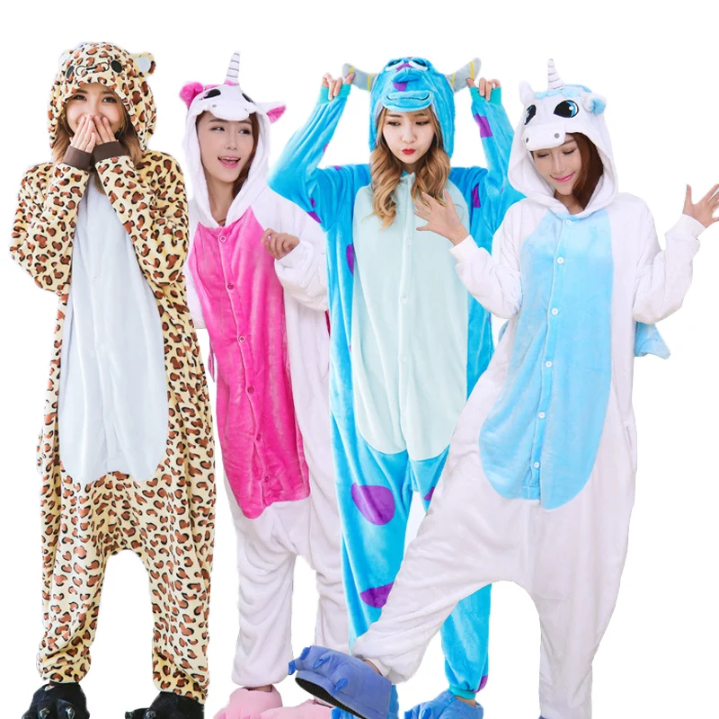 Кигуруми Единорог пижамы onesie для женщин Стич зимняя Фланелевая Пижама для взрослых Единорог пижамы в целом пара пижамы унисекс