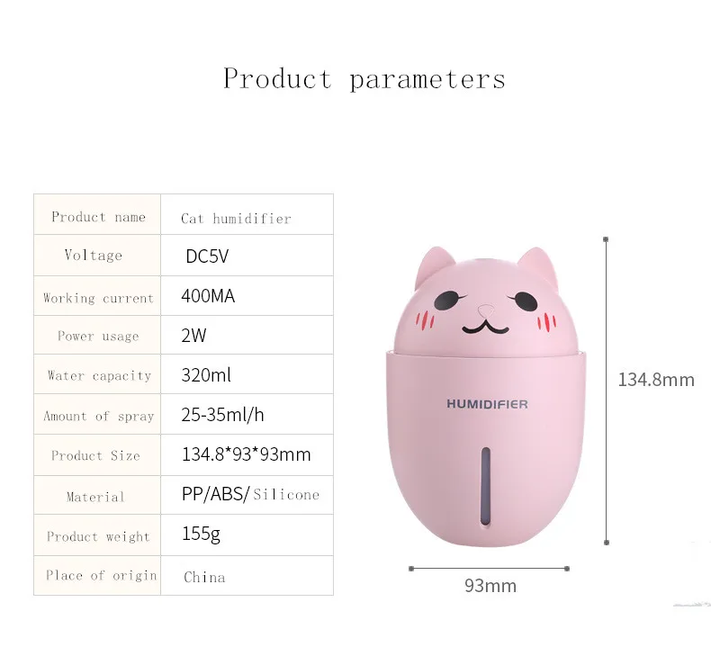 3 in 1 Car humidifier 320ML USB Air Humidifier Ultrasonic Cool-Mist Adorable Car Mini air purifier With LED Light Mini USB Fan