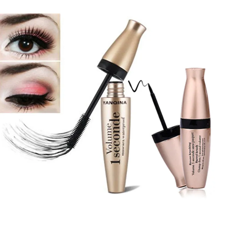 

2pcs/set mascara + eyeliner makeup 3D Fiber Black Lash Eyelash Extension Liquid Waterproof Eye Makeup seconde volume make up
