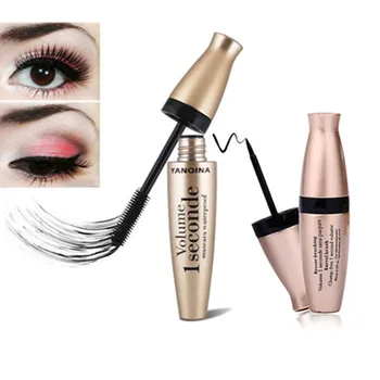 

2pcs/set mascara + eyeliner makeup 3D Fiber Black Lash Eyelash Extension Liquid Waterproof Eye Makeup seconde volume make up