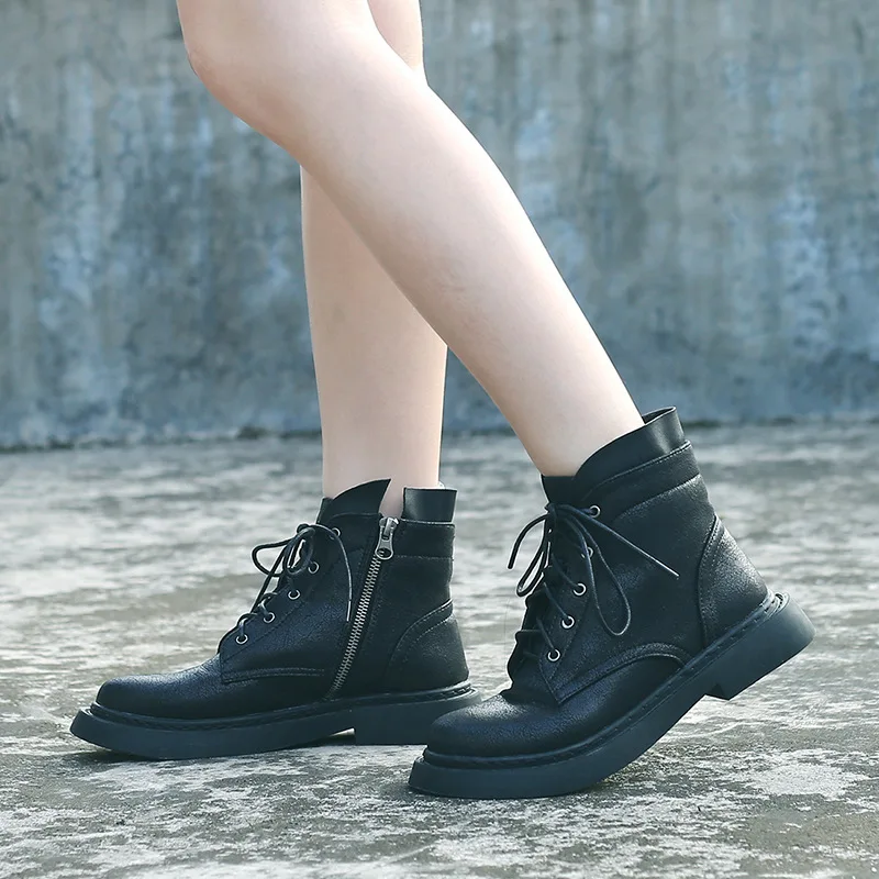 

botas mujer 2019 Shoes Women Martin Boots Cross-tied Fashion Brand New zapatos de mujer Black Ladies Casual footware Ankle Boots