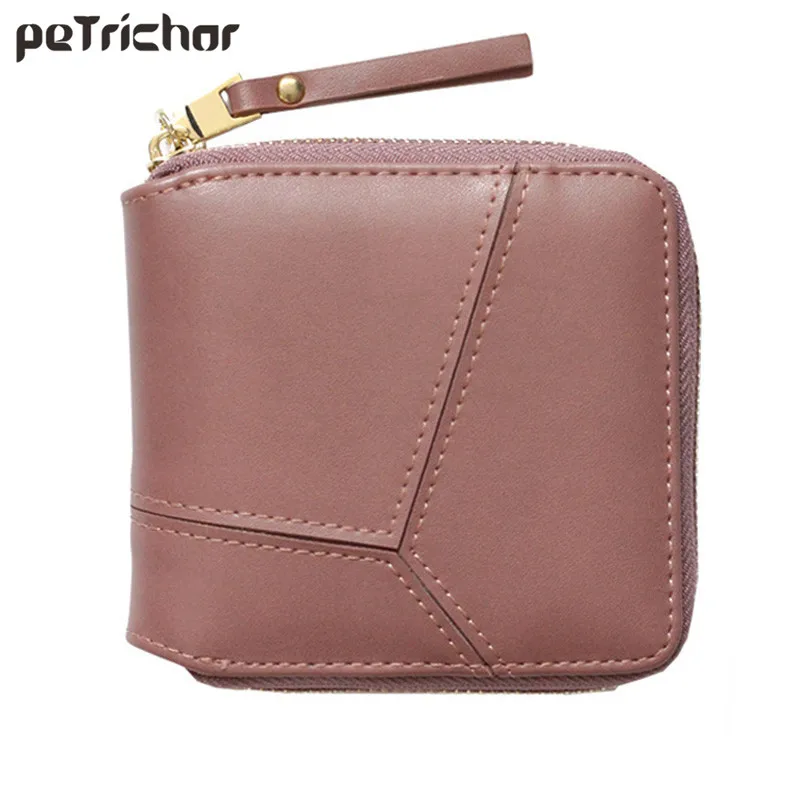 

High Quality Women Short Wallets Zipper Card Holder Solid Mini Purse Synthetic Leather Fashion Cute Bags Ladies Note Compartment