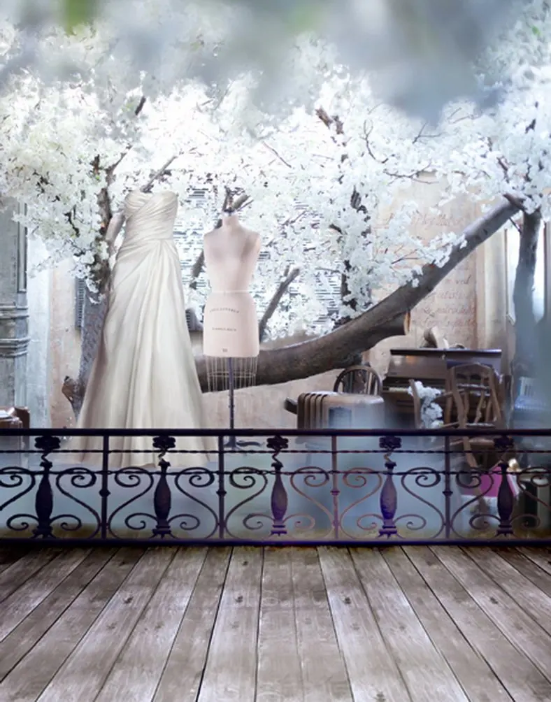

5x7ft Wooden Wall Dress White Flowers Photography Backdrops Photo Props Studio Background