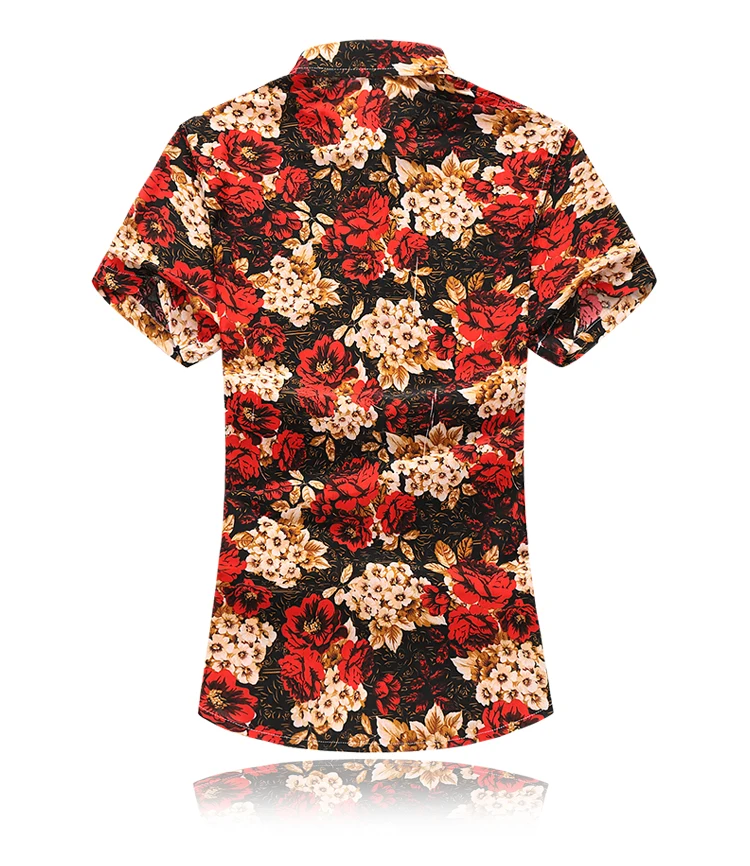 Китайский стиль Чистый хлопок лацкан с коротким рукавом цветочный принт тонкая рубаха мужские модная повседневная Летняя XL с коротким