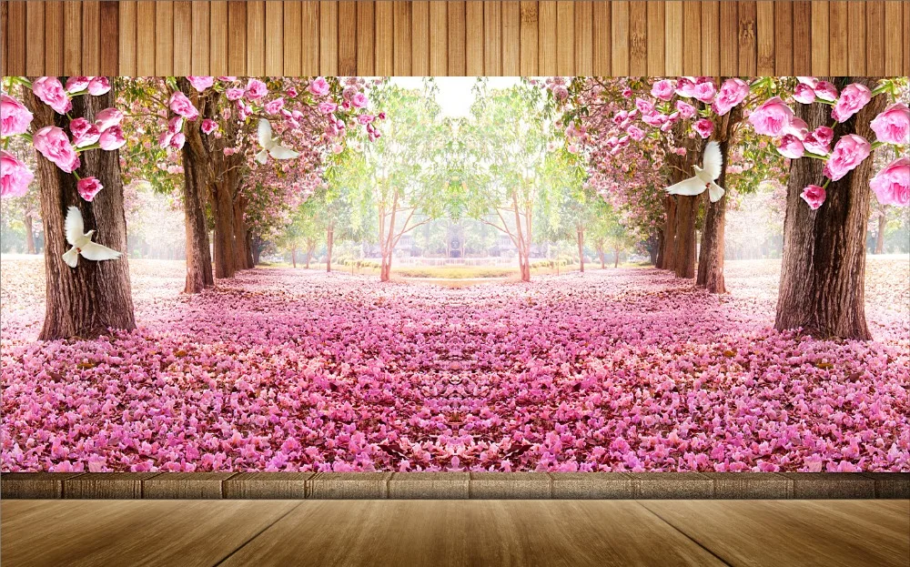 5x7FT Pink Flowers Petals Floor Path Sunshine Garden Window Park Custom