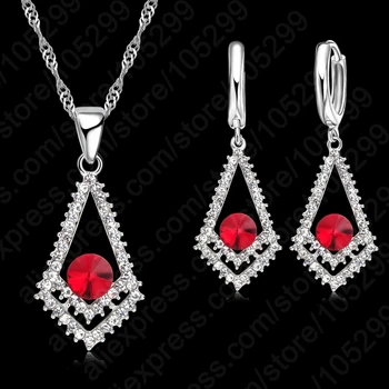 

High Quality Geometric Shape 6 Color Jewelry Sets Cubic Zirconia Pendant For Women Trendy 925 Sterling Silver Necklace