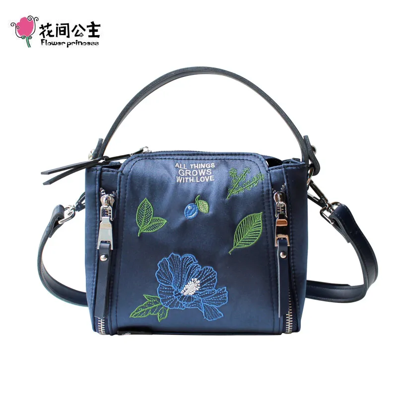 Сумка-мессенджер с цветочной принцессой, женская модная дизайнерская сумка на молнии, Высококачественная нейлоновая женская сумка с вышивкой, женская сумка на плечо