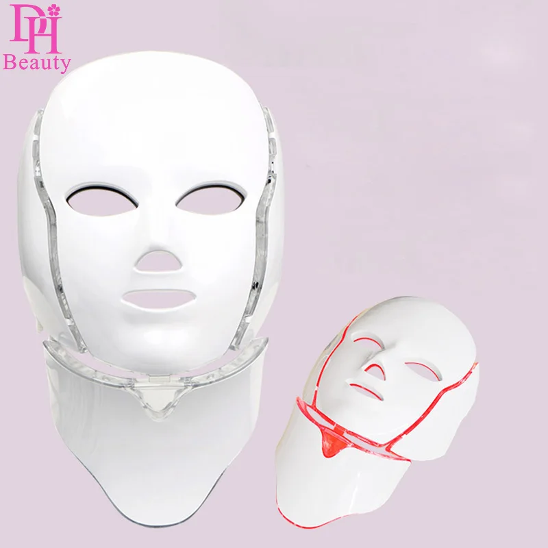 

LED Facial Neck Mask 7 Color EMS Microelectronics LED Photon Mask For Skin Rejuvenation Wrinkle Acne Removal Face Beauty Spa
