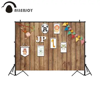 

Allenjoy backdrop for photographic studio panda monkey lion giraffe owl rabbit bear colorful flag background birthday photocall