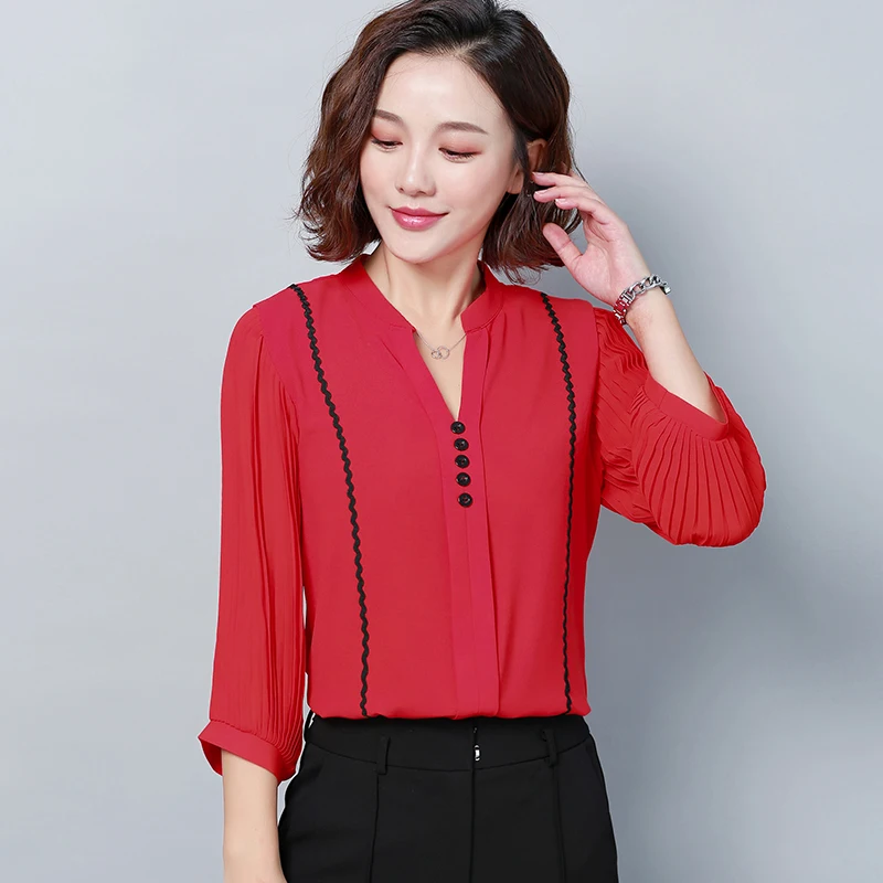  Fashion women blouses long sleeved shirts 2019 chiffon women's autumn loose ladies tops plus size f