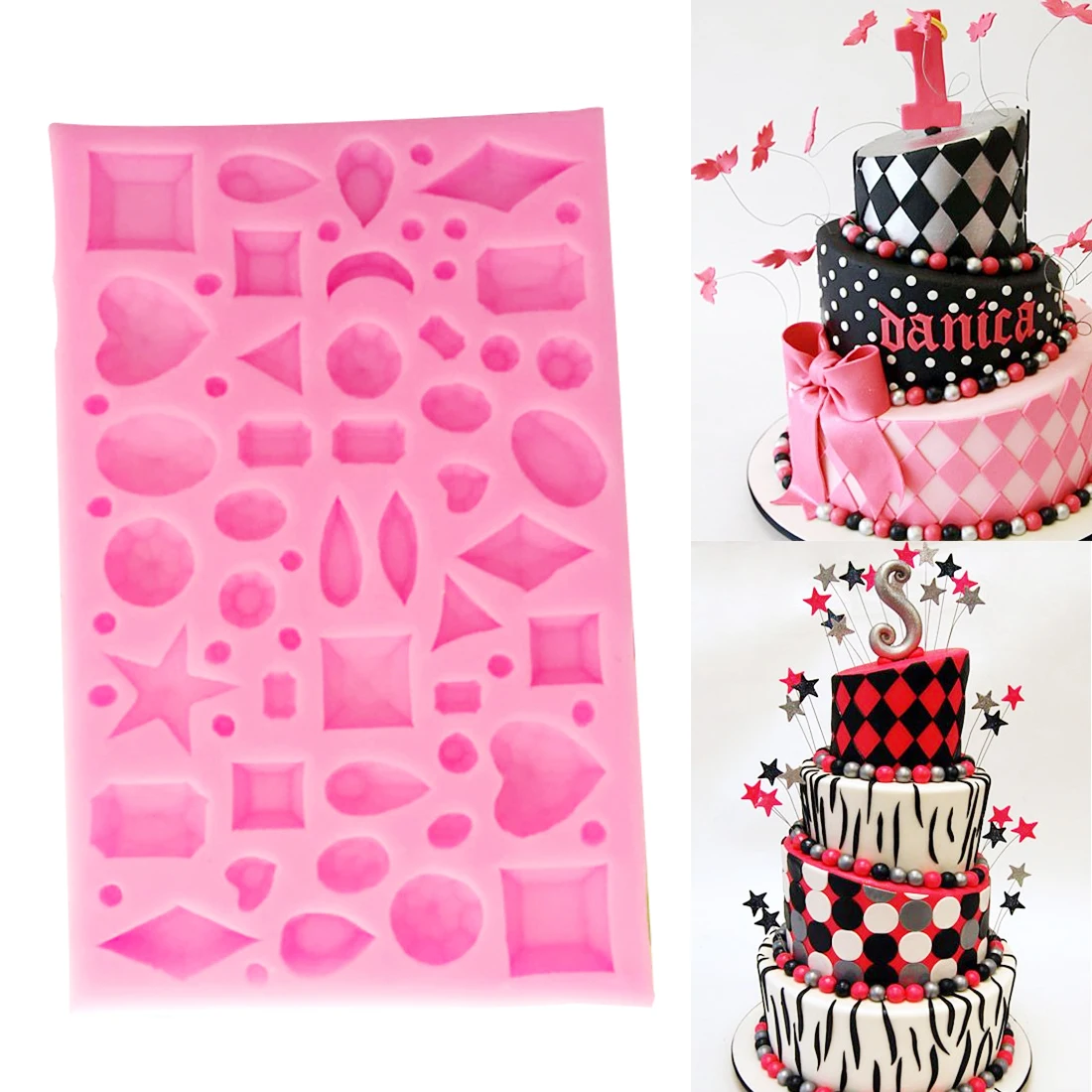

1PC Silicone Chocolate Soap Mold Cake Stencils Crystal Star Heart Diamond Shape Mould Kitchen Pastry DIY Tools Baking Pan