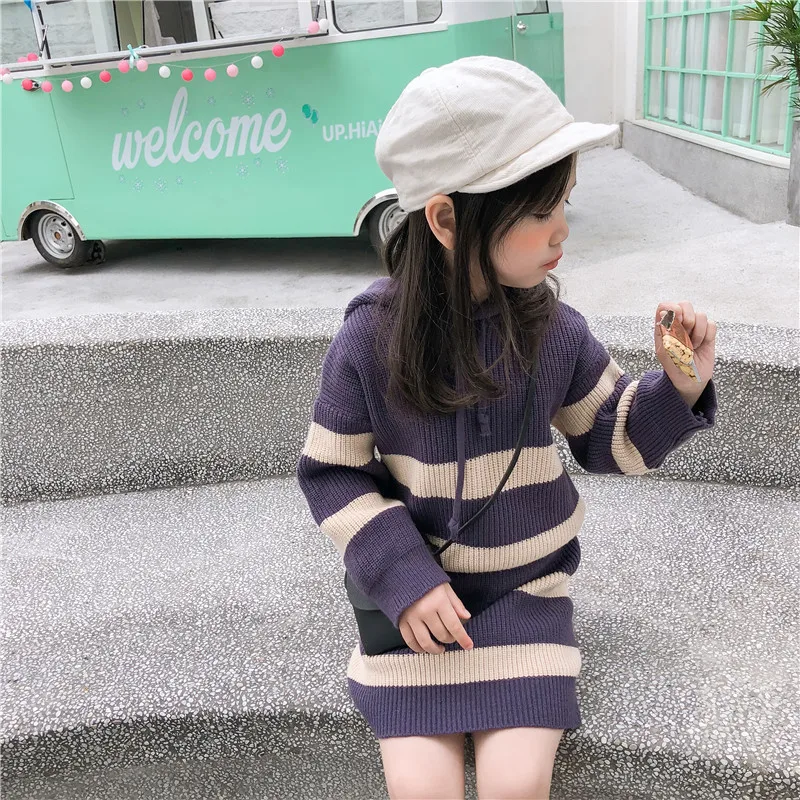 

DFXD Toddler Girls Clothes Set Spring 2pc Sweater Sets Baby Girl Long Sleeve Striped Hooded Knitted Pullover+Package Hip Skirt