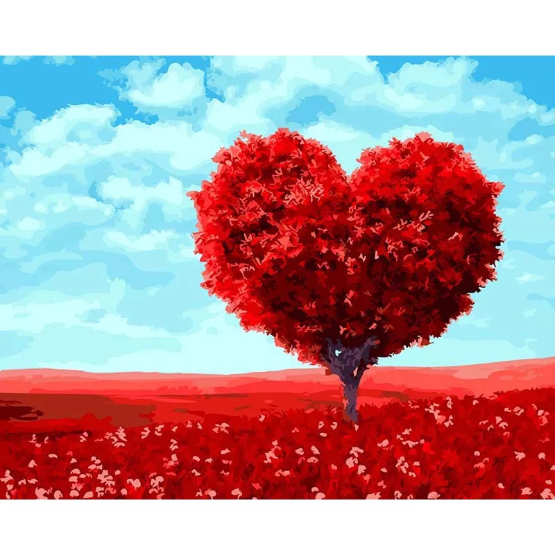 

ArtSailing DIY pictures by numbers Red love heart tree Painting by numbers on canvas pictures-by-numbers Poster NP-244