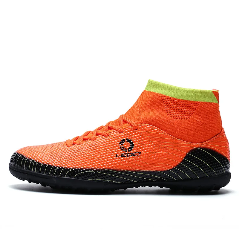 Leoci Для мужчин TF футбольная обувь ботильоны на высоком каблуке Футбол ботинки плюс Размеры футбольные бутсы для сапоги дети мальчики Обувь для футбола обувь для ног S94 - Цвет: Orange