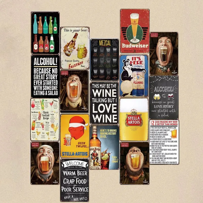 Metal Wall Drink Wine Sign Plaque
