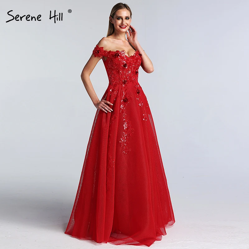 Красные Роскошные расшитые блестками сексуальные вечерние платья Дубай последние вечерние платья с открытыми плечами для женщин LA60792