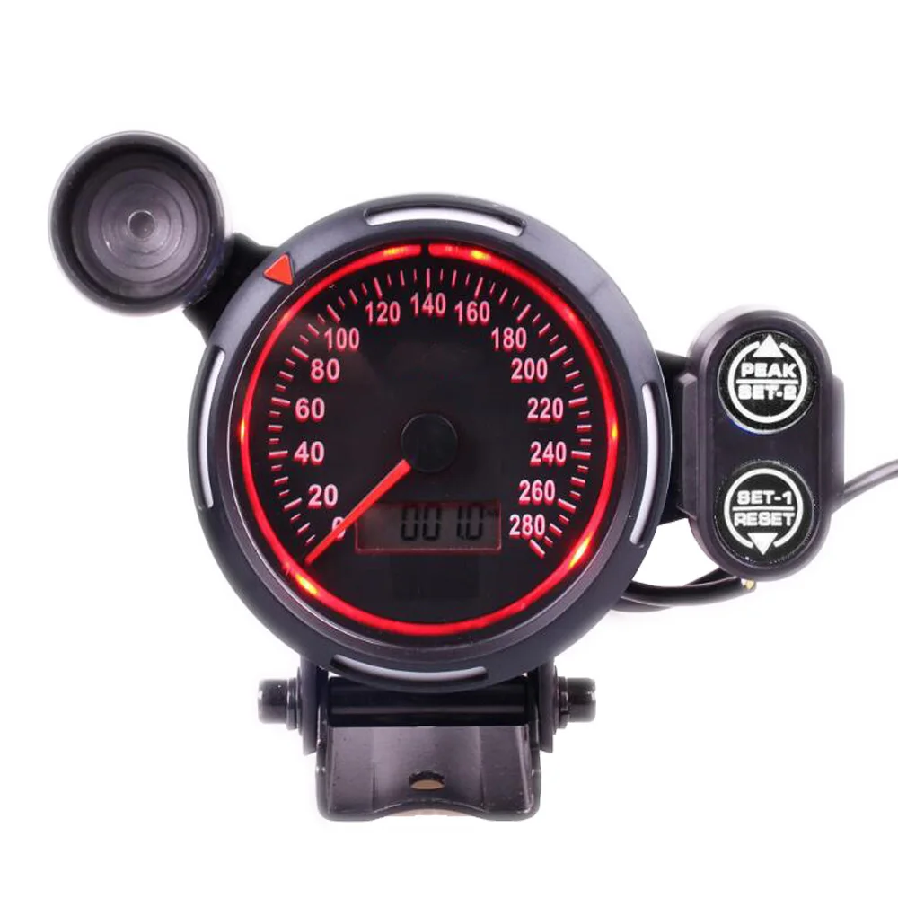 

Red Shift Light Motor Speedometer LCD Display 0~280 MPH Speed Gauge with Blue Red Led Backlight Choose fit 9~32V